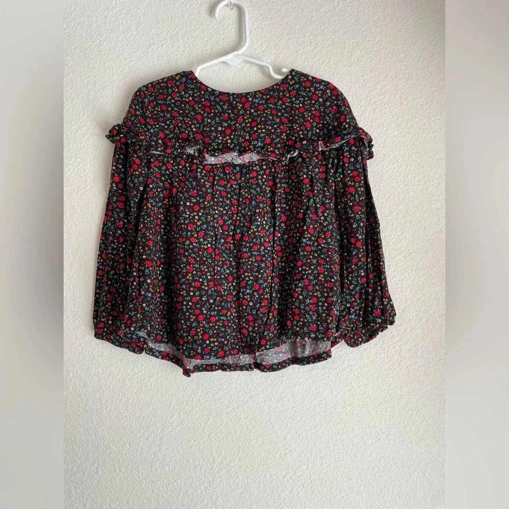 There Abouts toddler girls black and floral long sleeve ruffle blouse size 4T